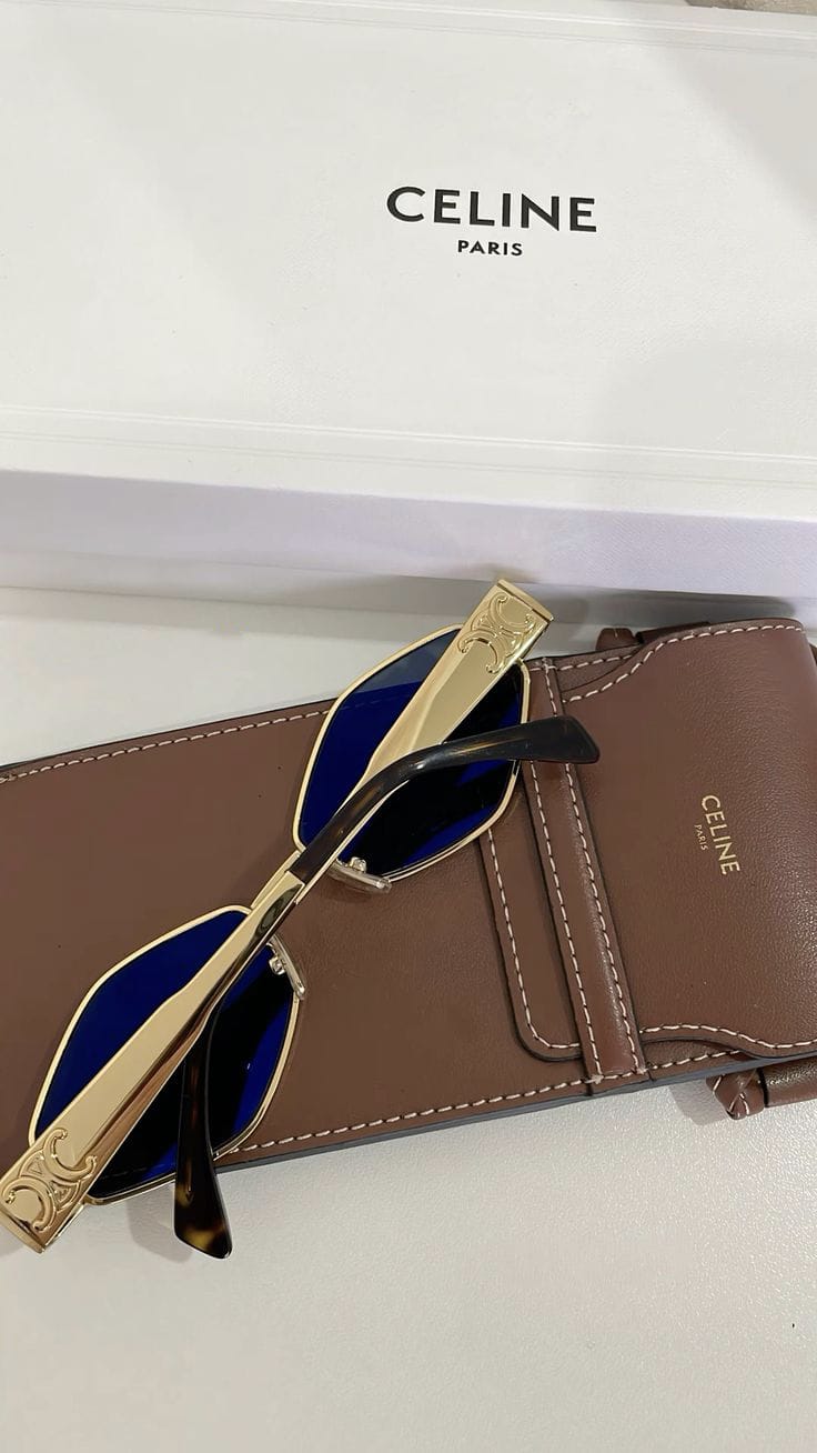 celine original full set tasarım Güneş Gözlüğü-Gold Mavi