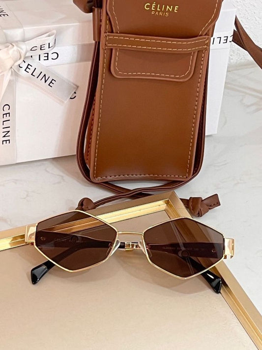 celine original full set tasarım Güneş Gözlüğü-Gold kahve